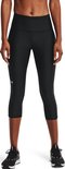 Zwarte Under Armour capri sportbroek met Under Armour logo op linkerbeen, gedragen door een vrouw.