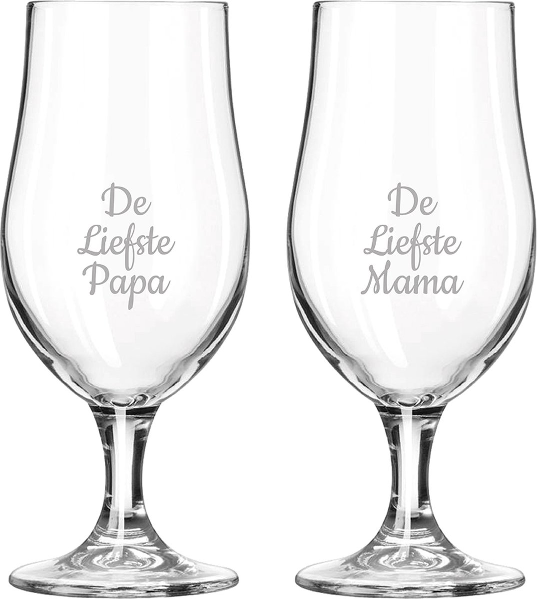 Gegraveerde bierglas op voet 49cl De Liefste Mama-De Liefste Papa