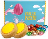 Paasbrievenbusgeschenk met 2 paas fondant pencees en 200 gr eitjes