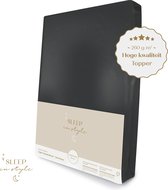 Hoge hotelkwaliteit Jersey Hoeslaken voor TOPPER - 200x200 cm - (tot 10 cm hoogte) - 260 grams -Zwart