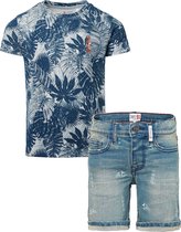 Noppies - kledingset - 2delig - Jeans short met kleine print- Shirt Met grijs indigo - Maat 110