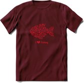 I Love Fishing - Vissen T-Shirt | Rood | Grappig Verjaardag Vis Hobby Cadeau Shirt | Dames - Heren - Unisex | Tshirt Hengelsport Kleding Kado - Burgundy - M