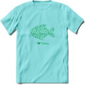 I Love Fishing - Vissen T-Shirt | Groen | Grappig Verjaardag Vis Hobby Cadeau Shirt | Dames - Heren - Unisex | Tshirt Hengelsport Kleding Kado - Licht Blauw - M