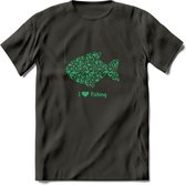 I Love Fishing - Vissen T-Shirt | Groen | Grappig Verjaardag Vis Hobby Cadeau Shirt | Dames - Heren - Unisex | Tshirt Hengelsport Kleding Kado - Donker Grijs - S
