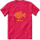 I Love Fishing - Vissen T-Shirt | Geel | Grappig Verjaardag Vis Hobby Cadeau Shirt | Dames - Heren - Unisex | Tshirt Hengelsport Kleding Kado - Roze - M