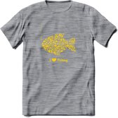 I Love Fishing - Vissen T-Shirt | Geel | Grappig Verjaardag Vis Hobby Cadeau Shirt | Dames - Heren - Unisex | Tshirt Hengelsport Kleding Kado - Donker Grijs - Gemaleerd - 3XL