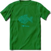 I Love Fishing - Vissen T-Shirt | Aqua | Grappig Verjaardag Vis Hobby Cadeau Shirt | Dames - Heren - Unisex | Tshirt Hengelsport Kleding Kado - Donker Groen - M