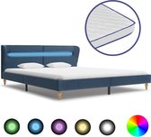vidaXL Bed met LED en traagschuim matras stof blauw 160x200 cm