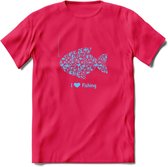 I Love Fishing - Vissen T-Shirt | Blauw | Grappig Verjaardag Vis Hobby Cadeau Shirt | Dames - Heren - Unisex | Tshirt Hengelsport Kleding Kado - Roze - L