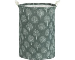 QUVIO Wasmand met handvaten - Wassorteerder - Wasmanden - Wasbox - Waszak met 1 compartiment - Opbergmand - Opvouwbaar - Boom patroon - Grijs en wit - 43 L - 33 x 33 x 40 cm (lxbxh)