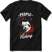 Cool People Do Fishing - Vissen T-Shirt | Rood | Grappig Verjaardag Vis Hobby Cadeau Shirt | Dames - Heren - Unisex | Tshirt Hengelsport Kleding Kado - Zwart - XL
