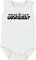 Baby Rompertje met tekst 'Wanna be my cowgirl?' | mouwloos l | wit zwart | maat 62/68 | cadeau | Kraamcadeau | Kraamkado