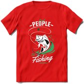 Cool People Do Fishing - Vissen T-Shirt | Groen | Grappig Verjaardag Vis Hobby Cadeau Shirt | Dames - Heren - Unisex | Tshirt Hengelsport Kleding Kado - Rood - L