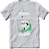 Cool People Do Fishing - Vissen T-Shirt | Groen | Grappig Verjaardag Vis Hobby Cadeau Shirt | Dames - Heren - Unisex | Tshirt Hengelsport Kleding Kado - Licht Grijs - Gemaleerd - M