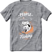 Cool People Do Fishing - Vissen T-Shirt | Oranje | Grappig Verjaardag Vis Hobby Cadeau Shirt | Dames - Heren - Unisex | Tshirt Hengelsport Kleding Kado - Donker Grijs - Gemaleerd -
