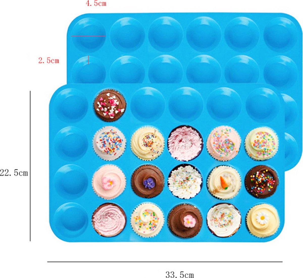 SILIVO Mini muffinvorm siliconen voor 24 stuks - 1 stuk siliconen muffinvormpjes, cupcakevormen, muffin bakvorm anti-aanbak