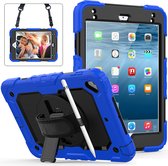iPad Mini 4 / 5 Tablet Kids case - Armor Case - Schermbeschermer - ShockProof - Handstrap - met Schouderband - Zwart / Blauw - ZT Accessoires