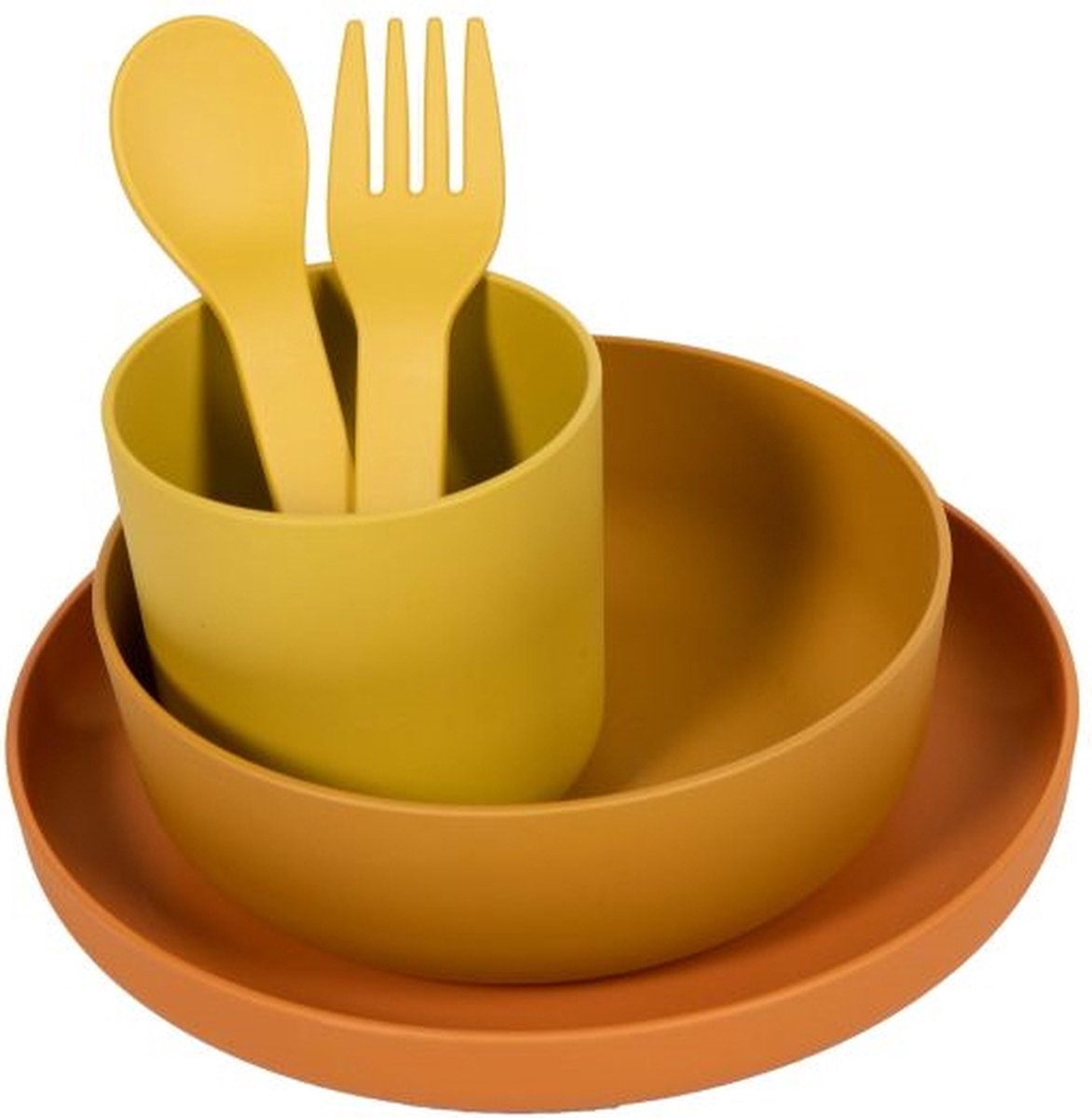 Bo Jungle - CPLA Eet Set Baby - Kinderservies - Kraamcadeau - Bestek - Beker - Bord - 5 stuks - Milieu verantwoordelijk - Ecologisch - Vaatwasbestendig en magnetronbestendig - Eco-responsable CPLA Tableware Set Terracotta