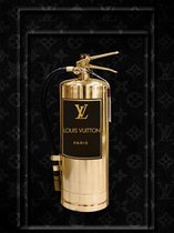 60 x 80 cm - Glasschilderij - brandblusser goud - Louis Vuitton - schilderij fotokunst - verwerkt met goudfolie