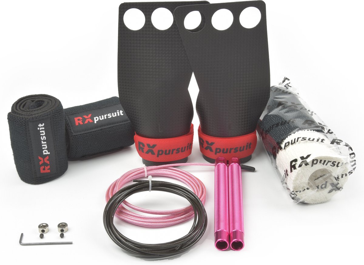 Rxpursuit - CrossFit Pakket - Carbon Fiber Grips - Maat XL - Speed Rope Roze
