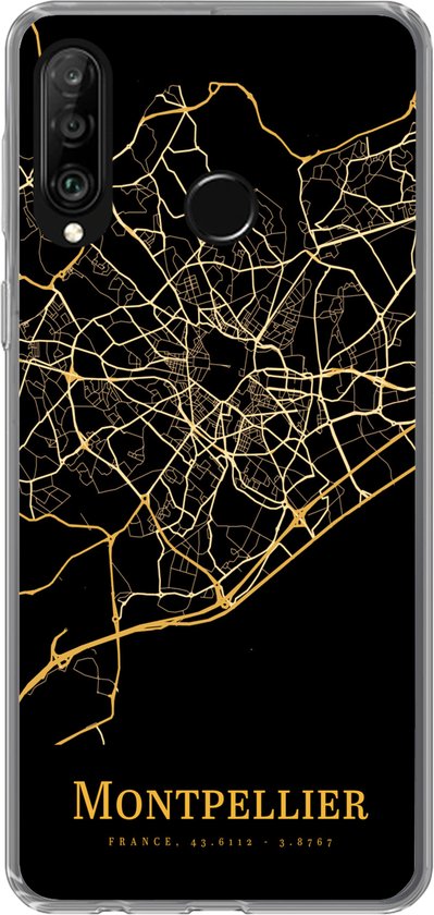 Coque Huawei P30 Lite - Montpellier - Carte - Or - Coque de téléphone en Siliconen