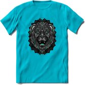 Leeuw - Dieren Mandala T-Shirt | Aqua | Grappig Verjaardag Zentangle Dierenkop Cadeau Shirt | Dames - Heren - Unisex | Wildlife Tshirt Kleding Kado | - Blauw - M