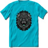 Leeuw - Dieren Mandala T-Shirt | Aqua | Grappig Verjaardag Zentangle Dierenkop Cadeau Shirt | Dames - Heren - Unisex | Wildlife Tshirt Kleding Kado | - Blauw - XXL