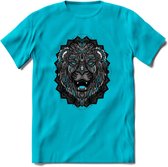 Leeuw - Dieren Mandala T-Shirt | Lichtblauw | Grappig Verjaardag Zentangle Dierenkop Cadeau Shirt | Dames - Heren - Unisex | Wildlife Tshirt Kleding Kado | - Blauw - S