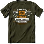 53 Jaar Legend T-Shirt | Goud - Wit | Grappig Verjaardag en Feest Cadeau Shirt | Dames - Heren - Unisex | Tshirt Kleding Kado | - Leger Groen - M