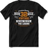 32 Jaar Legend T-Shirt | Goud - Wit | Grappig Verjaardag en Feest Cadeau Shirt | Dames - Heren - Unisex | Tshirt Kleding Kado | - Zwart - L