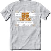 25 Jaar Legend T-Shirt | Goud - Wit | Grappig Verjaardag en Feest Cadeau Shirt | Dames - Heren - Unisex | Tshirt Kleding Kado | - Licht Grijs - Gemaleerd - S
