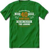 40 Jaar Legend T-Shirt | Goud - Wit | Grappig Verjaardag en Feest Cadeau Shirt | Dames - Heren - Unisex | Tshirt Kleding Kado | - Donker Groen - XL