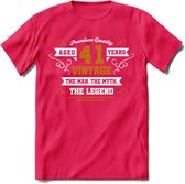 41 Jaar Legend T-Shirt | Goud - Wit | Grappig Verjaardag en Feest Cadeau Shirt | Dames - Heren - Unisex | Tshirt Kleding Kado | - Roze - L