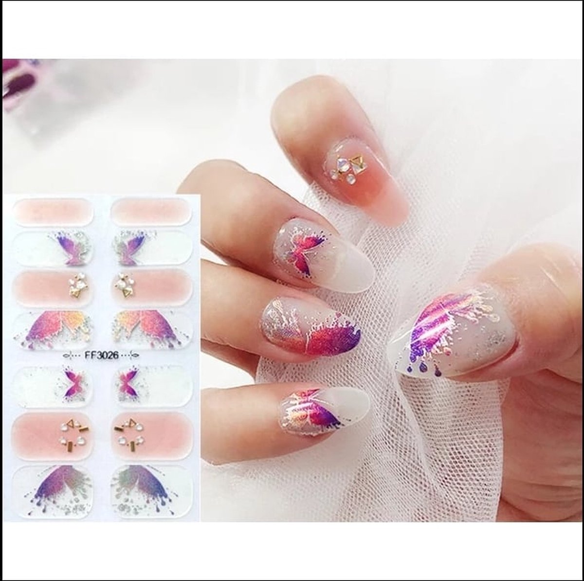 Goedkoopste nagel sticker nail art vlinder rose met steentjes