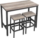 bartafel met 2 barkrukken, aanrecht met barstoelen, keukentafel en keukenstoelen in industrieel ontwerp, voor keuken, 120 x 60 x 90 cm, grijs-zwart LBT015B02