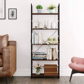 Boekenkast, opbergrek met 5 niveaus, industrieel design, voor woonkamer, kantoor, werkkamer en hal, stalen frame, houten spaanplaat, vintage bruin-zwart-LLS061B01