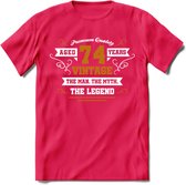 74 Jaar Legend T-Shirt | Goud - Wit | Grappig Verjaardag en Feest Cadeau Shirt | Dames - Heren - Unisex | Tshirt Kleding Kado | - Roze - L