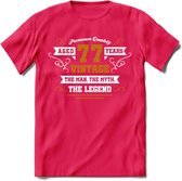 77 Jaar Legend T-Shirt | Goud - Wit | Grappig Verjaardag en Feest Cadeau Shirt | Dames - Heren - Unisex | Tshirt Kleding Kado | - Roze - M