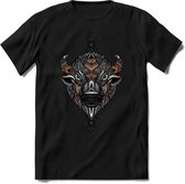 Bizon - Dieren Mandala T-Shirt | Oranje | Grappig Verjaardag Zentangle Dierenkop Cadeau Shirt | Dames - Heren - Unisex | Wildlife Tshirt Kleding Kado | - Zwart - M