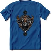 Bizon - Dieren Mandala T-Shirt | Oranje | Grappig Verjaardag Zentangle Dierenkop Cadeau Shirt | Dames - Heren - Unisex | Wildlife Tshirt Kleding Kado | - Donker Blauw - L