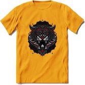 Tijger - Dieren Mandala T-Shirt | Rood | Grappig Verjaardag Zentangle Dierenkop Cadeau Shirt | Dames - Heren - Unisex | Wildlife Tshirt Kleding Kado | - Geel - XXL