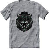Tijger - Dieren Mandala T-Shirt | Aqua | Grappig Verjaardag Zentangle Dierenkop Cadeau Shirt | Dames - Heren - Unisex | Wildlife Tshirt Kleding Kado | - Donker Grijs - Gemaleerd -