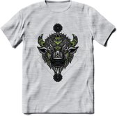 Bizon - Dieren Mandala T-Shirt | groen | Grappig Verjaardag Zentangle Dierenkop Cadeau Shirt | Dames - Heren - Unisex | Wildlife Tshirt Kleding Kado | - Licht Grijs - Gemaleerd - 3