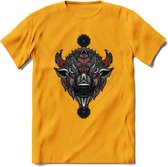 Bizon - Dieren Mandala T-Shirt | Rood | Grappig Verjaardag Zentangle Dierenkop Cadeau Shirt | Dames - Heren - Unisex | Wildlife Tshirt Kleding Kado | - Geel - 3XL