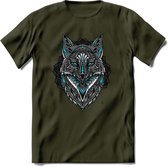 Vos - Dieren Mandala T-Shirt | Lichtblauw | Grappig Verjaardag Zentangle Dierenkop Cadeau Shirt | Dames - Heren - Unisex | Wildlife Tshirt Kleding Kado | - Leger Groen - XL