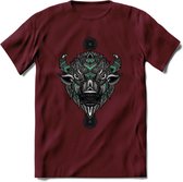 Bizon - Dieren Mandala T-Shirt | Aqua | Grappig Verjaardag Zentangle Dierenkop Cadeau Shirt | Dames - Heren - Unisex | Wildlife Tshirt Kleding Kado | - Burgundy - XL