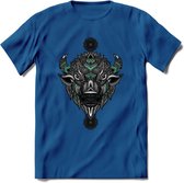 Bizon - Dieren Mandala T-Shirt | Aqua | Grappig Verjaardag Zentangle Dierenkop Cadeau Shirt | Dames - Heren - Unisex | Wildlife Tshirt Kleding Kado | - Donker Blauw - XL