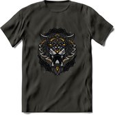 Tijger - Dieren Mandala T-Shirt | Geel | Grappig Verjaardag Zentangle Dierenkop Cadeau Shirt | Dames - Heren - Unisex | Wildlife Tshirt Kleding Kado | - Donker Grijs - L