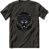 Tijger - Dieren Mandala T-Shirt | Donkerblauw | Grappig Verjaardag Zentangle Dierenkop Cadeau Shirt | Dames - Heren - Unisex | Wildlife Tshirt Kleding Kado | - Donker Grijs - XXL