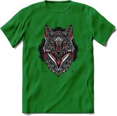 Vos - Dieren Mandala T-Shirt | Rood | Grappig Verjaardag Zentangle Dierenkop Cadeau Shirt | Dames - Heren - Unisex | Wildlife Tshirt Kleding Kado | - Donker Groen - XXL
